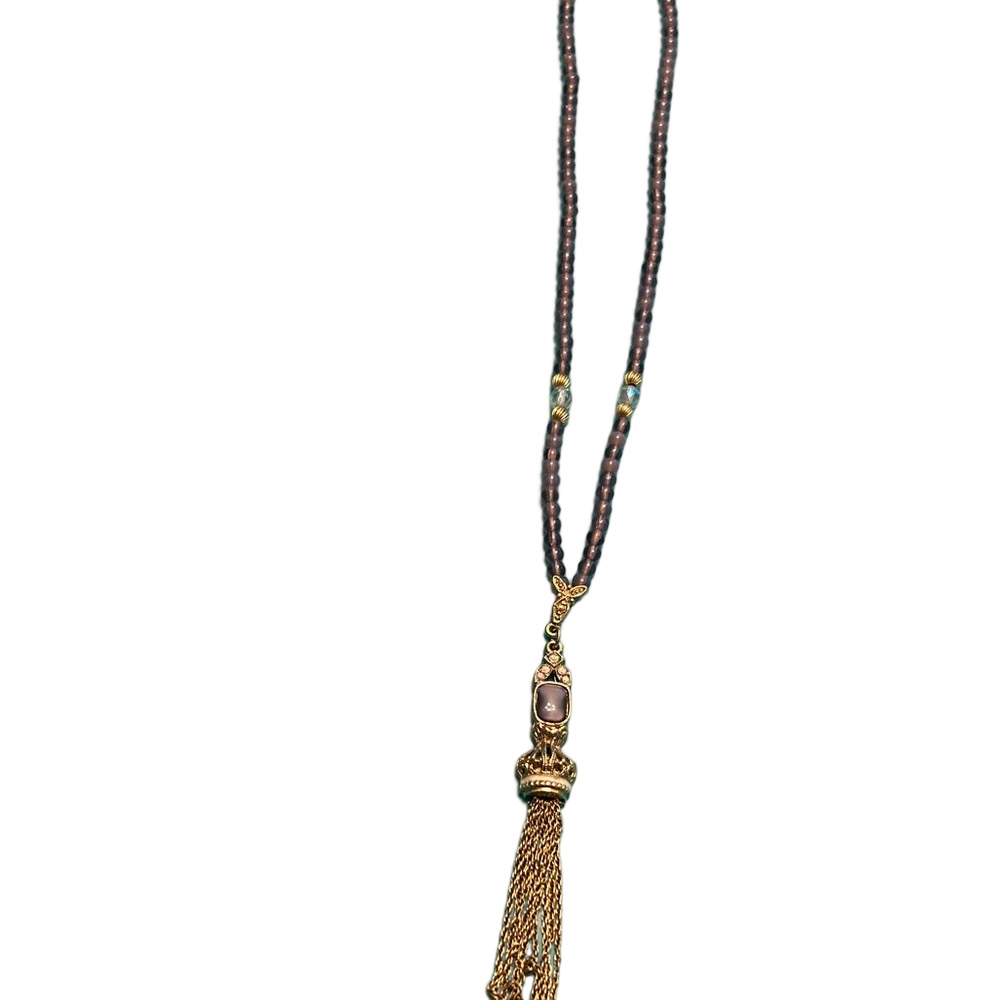 1928 vintage from the 80’s Purple bead and Gold tone tassel necklace.